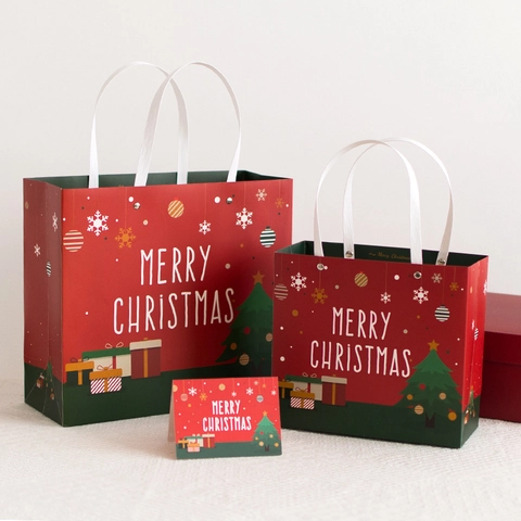 Bolsas de Regalo de Navidad de Papel con Asas Árbol de Navidad Copo de Nieve Embalaje Festivo