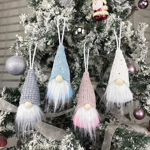 Ornamenti Appesi Gnomo Di Natale Maglia Paillettes Ecopelliccia Nordico Tomte Decorazione Albero