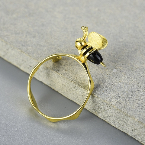 Bee Ring S925 Sterling Silver Natural Agate Creative Honey Dripping Handmade Nature Inspired Jewelry For Women