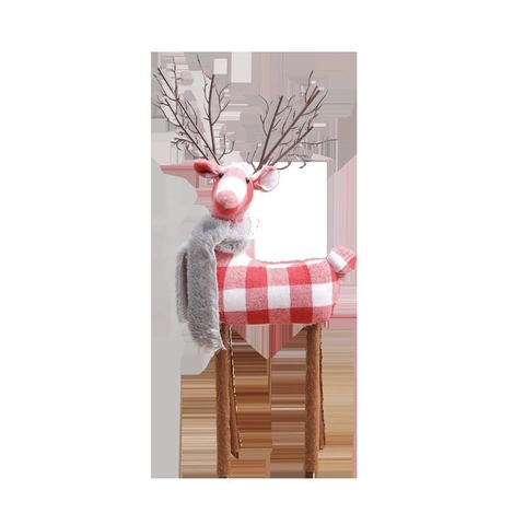 Statuetta Di Renna Di Natale Statua In Tessuto Scozzese E Paillettes Decorazione Da Tavolo Per La Casa Ornamento