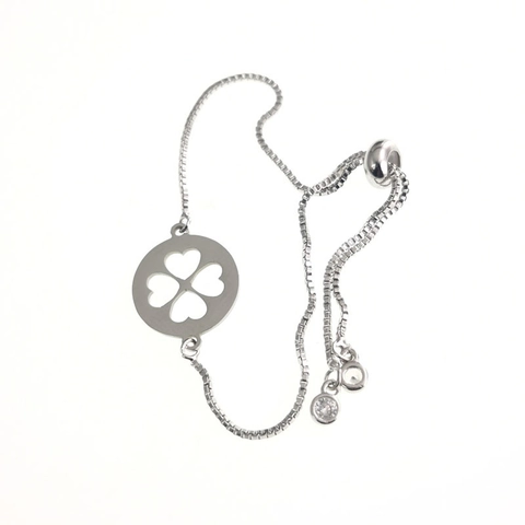 Collar Con Colgante De Trébol De Cuatro Hojas Y Pulsera Ajustable Acero Inoxidable Con Circonita Joyería Minimalista Mujer