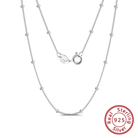 925 Sterling Silver Beaded Chain Necklace Minimalist Mirror Polished Station Beads Clavicle Jewelry For Women