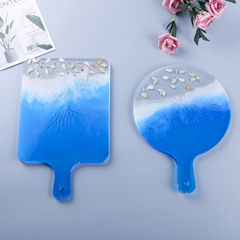 DIY Epoxy Resin Casting Silicone Mold Mirror Surface Round Handle Tray Coaster Craft Tray Mold For Home Decoration Table Ornaments Art Crafts Supplies