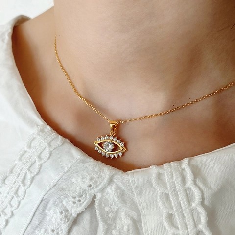 Evil Eye Halskette Damen 925 Sterling Silber 18K Vergoldet Winziger Zierlicher Mikro Pave Zirkon Anhänger Schmuck Elegant