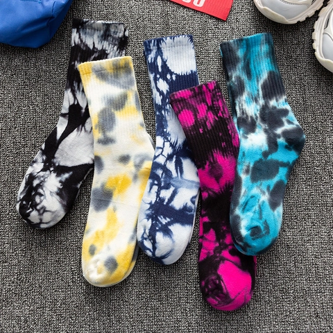 Tie Dye Crew Socken Baumwollmischung Atmungsaktiv Sportlich Streetwear Hip Hop Lässig Unisex Gerippte Bündchen