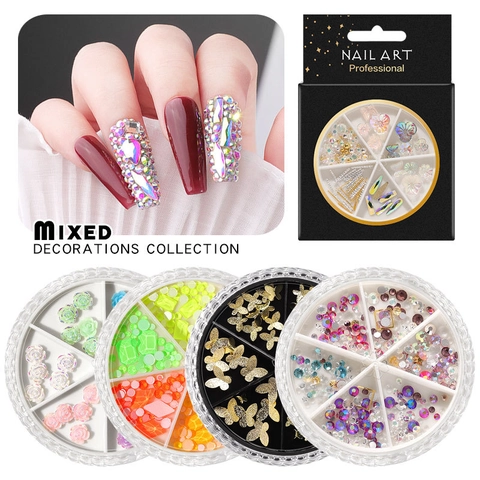Nail Art Decoration Mixed Rhinestone Metal Butterfly Flower Shell Fimo Wheels For DIY Professional Manicure Designs