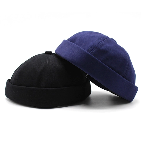 Gorro Docker De Algodón Sin Ala Borde Enrollado Retro Ajustable Color Sólido Streetwear Unisex