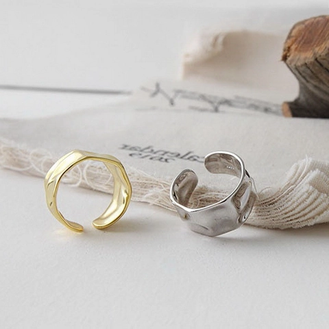 Vintage Irregular Textured Open Adjustable Rings For Women Alloy S925 Sterling Silver Minimalist Geometric Jewelry