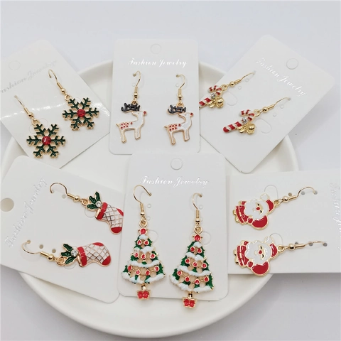 Weihnachts Emaille Hängeohrringe Legierung Festlicher Schmuck Weihnachtsmann Rentier Baum Schneeflocke Zuckerstange