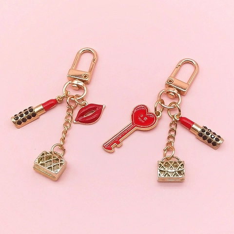 Fashion Creative Keychain Zinc Alloy Lipstick Lips Mini Bag Charms For Women Handbag Accessories