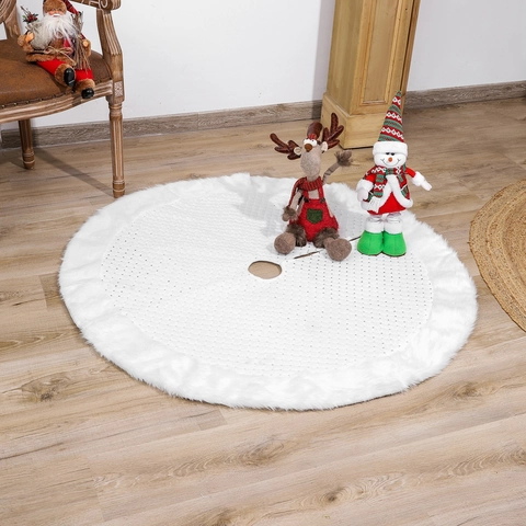 Gonna Per Albero Di Natale Bordo In Pelliccia Sintetica Bianca Paillettes Diamante Peluche Decorazione Pavimento