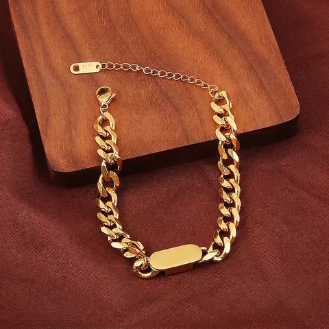 Bracciale A Catena Cubana Robusta In Acciaio Al Titanio Piastra ID Lucida Regolabile Gioielli Di Moda Per Donna Uomo
