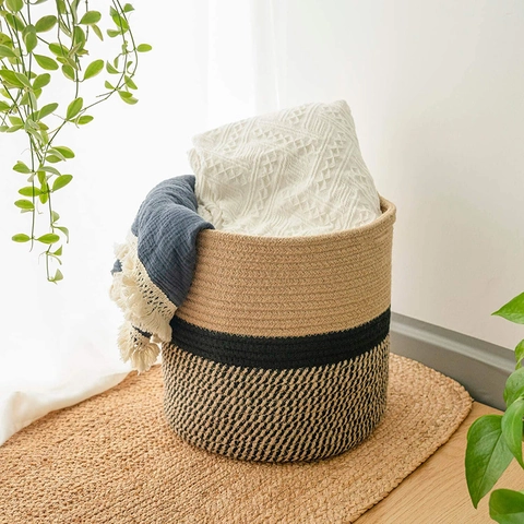 Geweven Opbergmand Katoenen Touw Opvouwbare Wasmand Bloempot Cover Met Handvatten Voor Huisdecoratie