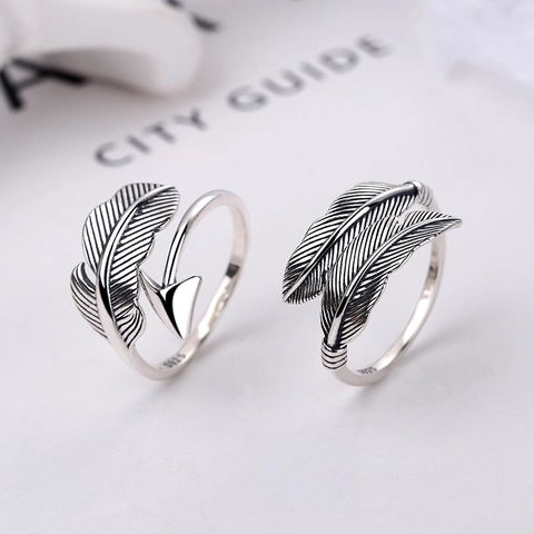 Vintage 925 Sterling Silver Feather Arrow Open Ring For Women Men Adjustable Retro Hip Hop Gothic Jewelry Finger Ring Gift