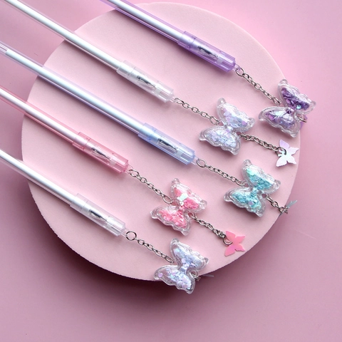Penna Gel Con Pendente A Farfalla Plastica Glitter Fascino Appeso Penna Per Scrittura Per Studenti Ragazze Scuola Ufficio
