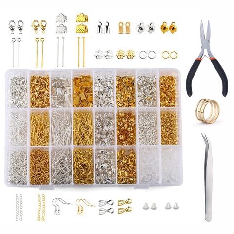 Jewelry Making Kit DIY Findings Tools With Pliers Tweezers Lobster Clasps Earring Hooks Copper Wire Box For Beading Crafting