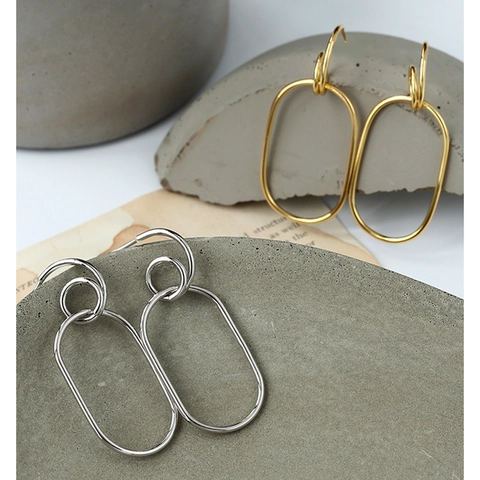 Orecchini a Cerchio Minimalisti Geometrici a Incastro per Donna Orecchini Pendenti Ovali in Rame Placcato Oro Gioielli Moda Regalo