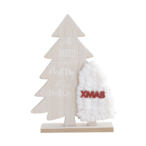 Christmas Desktop Ornaments Wood And Plush Wool Reindeer Sheep Tree Nordic Handmade Tabletop Holiday Home Decoration
