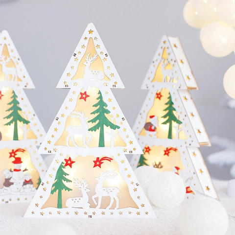 Decoración LED Árbol De Navidad De Madera Reno Muñeco De Nieve Luz De Noche De Mesa Adorno Festivo
