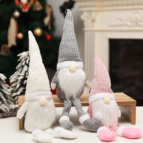 Christmas Gnome Decorations Nordic Faceless Doll Plush Gonk Ornament With Sequin Hat Long Legs For Home Holiday Party