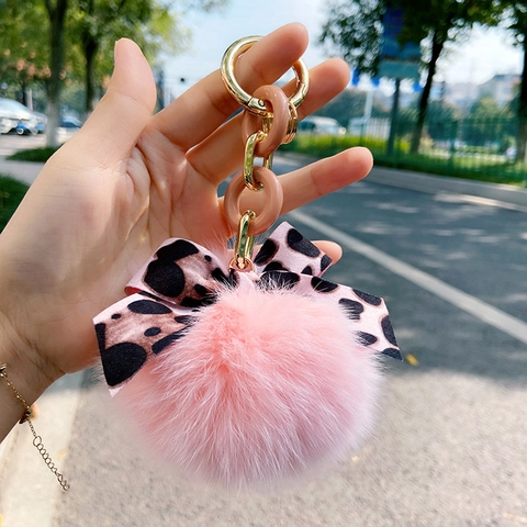 Leoparden Schleife Fuchsfell Pompon Schlüsselanhänger Dekorativ Acryl Kette Taschenanhänger Auto Schlüsselring Damen Mode Accessoires