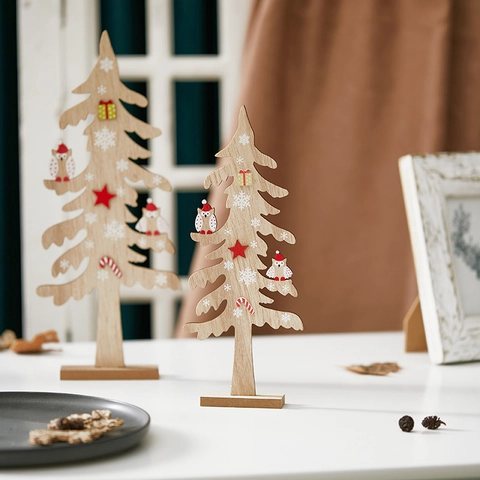 Sapin De Noël En Bois Chouette Décoration De Table Statues De Vacances Rustiques Ornement