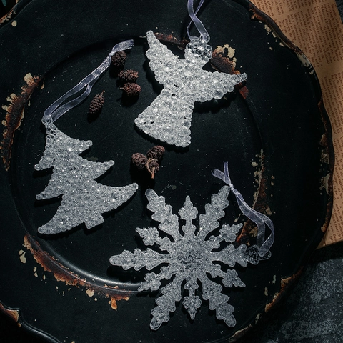 Addobbi Natalizi In Acrilico Glitter Trasparente Fiocco Di Neve Angelo Albero Decorazione Per Feste