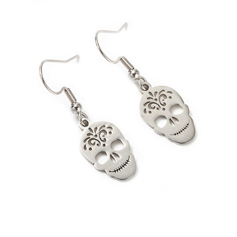Pendientes De Gancho De Calavera Acero Inoxidable Esqueleto Hueco Gótico Halloween Fiesta Punk Moda Para Mujeres