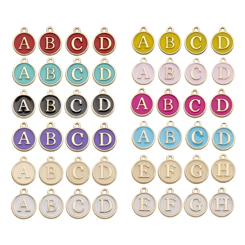 Charmes Alphabet Émail Alliage Pendentifs Rond Forme De Coeur Double Face Pour DIY Bracelet Collier Création De Bijoux Coloré
