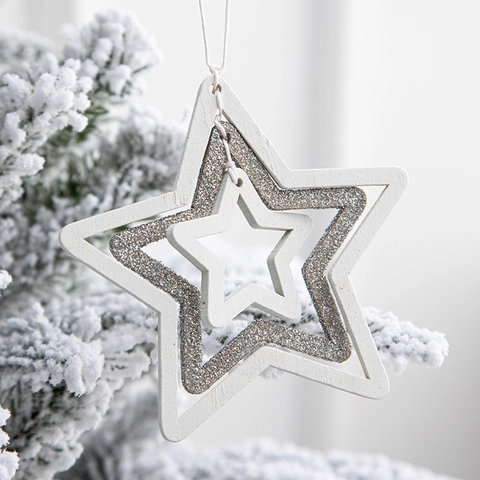 Ornamenti Natalizi Da Appendere In Legno Stella E Cerchio Glitterati Stile Nordico Decorazione Albero