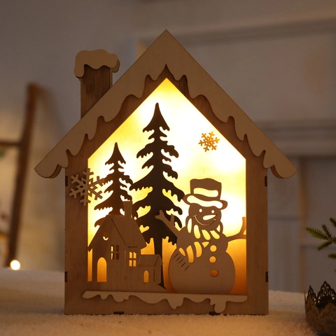 Adorno Navideño LED De Madera Luz Talla Hueca Reno Muñeco De Nieve Decoración Escritorio Brillo Cálido Nórdico Regalo Hogar Festivo