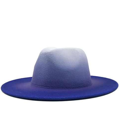 Brede Rand Fedora Hoed Kleurverloop Tweekleurig Polyester Vilt Brits Vintage Jazz Modeaccessoire Voor Heren En Dames Herfst Winter