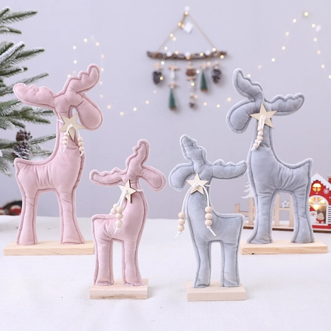 Décoration De Table Renne De Noël Mignonne Avec Tissu En Peluche Et Base En Bois Pour Maison Bureau Style Nordique