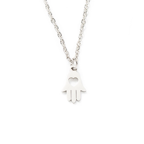 Stainless Steel Hamsa Hand Heart Horseshoe Pendant Necklace Polished Minimalist Fashion Jewelry Amulet For Women
