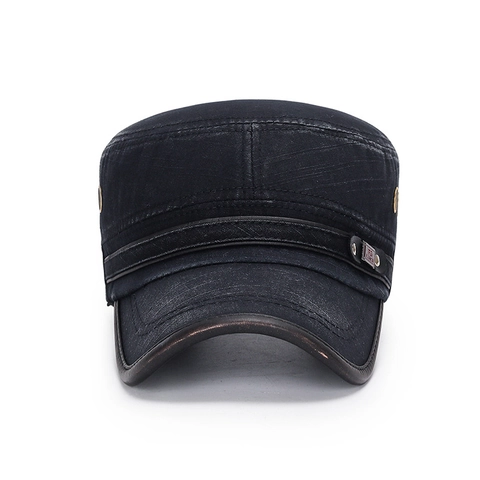 Berretto Cadet In Cotone Lavato Vintage Cappello Militare A Cima Piatta Con Bordo In Pelle Regolabile Uomo Donna