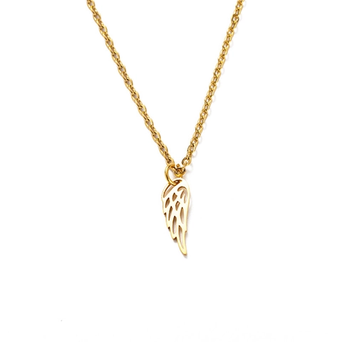 Polished Stainless Steel Angel Wings Pendant Necklace Women Hollow Out Dream Wing Laser Cut Sweater Chain