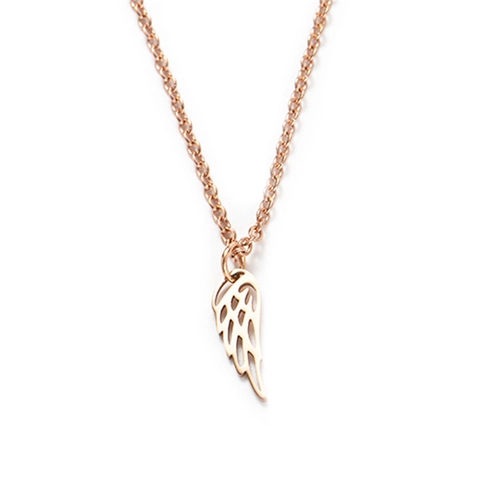 Polished Stainless Steel Angel Wings Pendant Necklace Women Hollow Out Dream Wing Laser Cut Sweater Chain
