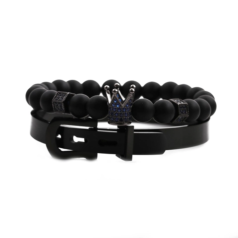 Heren Roestvrijstalen Gesp Armring En Matsteen Kralen Kroon Zirkonia Armband Mode Sieraden