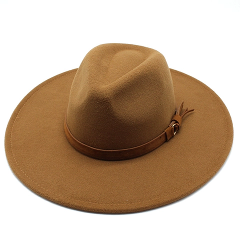 Vintage Fedora Hat Wide Brim Woolen Felt Jazz Cap With Belt Buckle For Men Women Autumn Winter Outdoor Travel