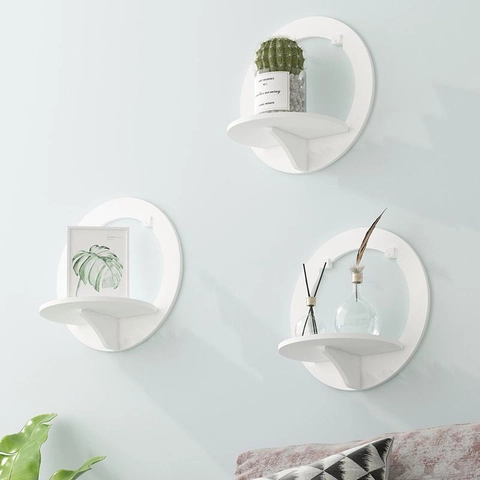 Étagère Murale Flottante Composite Bois Plastique Sans Perçage Rack Géométrique Décoratif Pour Chambre Salon
