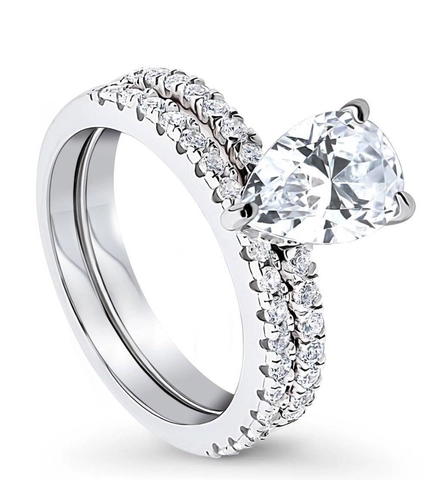 Birnenschliff Zirkonia Legierung Ring Und Pavé Band Für Frauen Verlobung Hochzeit Schmuck
