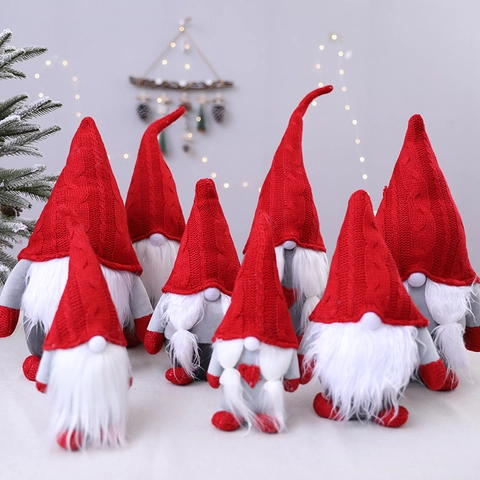 Gnomes De Noël Lumineux Tomte Nordique En Peluche Tricotée Ornements Avec Lumières LED Décoration De Maison De Table De Vacances