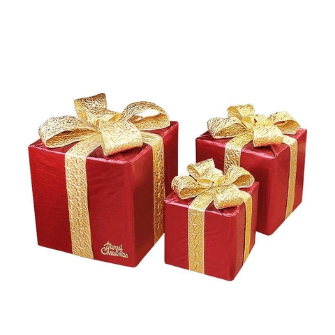Christmas Gift Box Ornaments And Cone Tree Decorations Metallic Texture Ribbon Bows For Holiday Party Window Display Layout