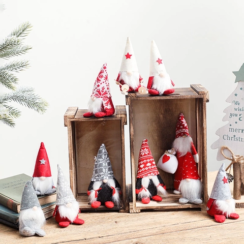 Gnome De Noël Tomte Renne Ornement Peluche Fait Main Tricot Feutre Figurine Suédoise Décoration Table Festive Rouge Gris
