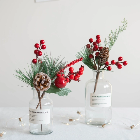 Artificial Christmas Picks With Pine Cones Berries Pine Needles Frosted Holiday Home Decor Floral Arrangement