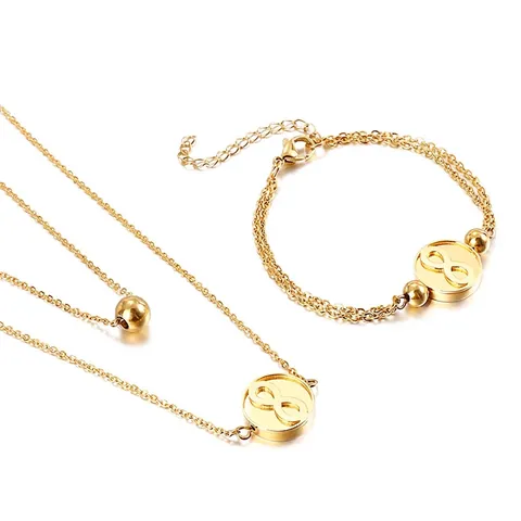 Collana A Doppio Strato E Bracciale In Acciaio Inossidabile Ciondolo Simbolo Infinito Perle Tonde Gioielli Minimalisti Donna