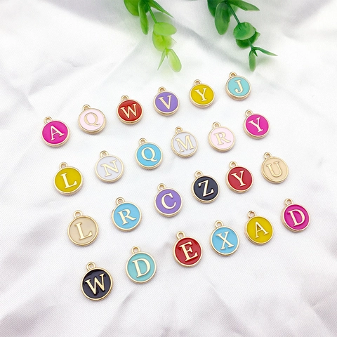 Enamel Letter Charms Zinc Alloy Double Sided Alphabet Pendants Round Heart Shaped DIY Jewelry Making Accessories