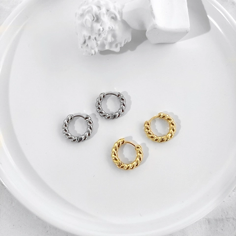 Boucles d'Oreilles Créoles Rétro Corde Torsadée pour Femmes Minimaliste Géométrique Cuivre Plaqué Or Argent Bijoux de Mode