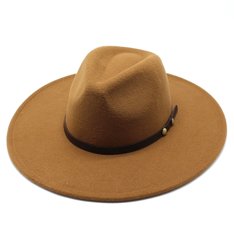 Fedora Hat Wool Felt Wide Brim Jazz Cap With Leather Band Metal Rivets Retro British Style Fashion For Men Women