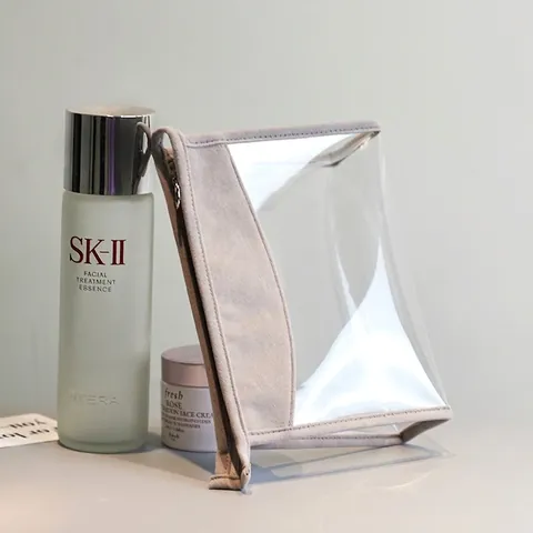 Transparente TPU Kosmetiktasche Wasserdichte Reise Kulturbeutel Mit Grau Besatz Reißverschluss Minimalistisch Tragbar